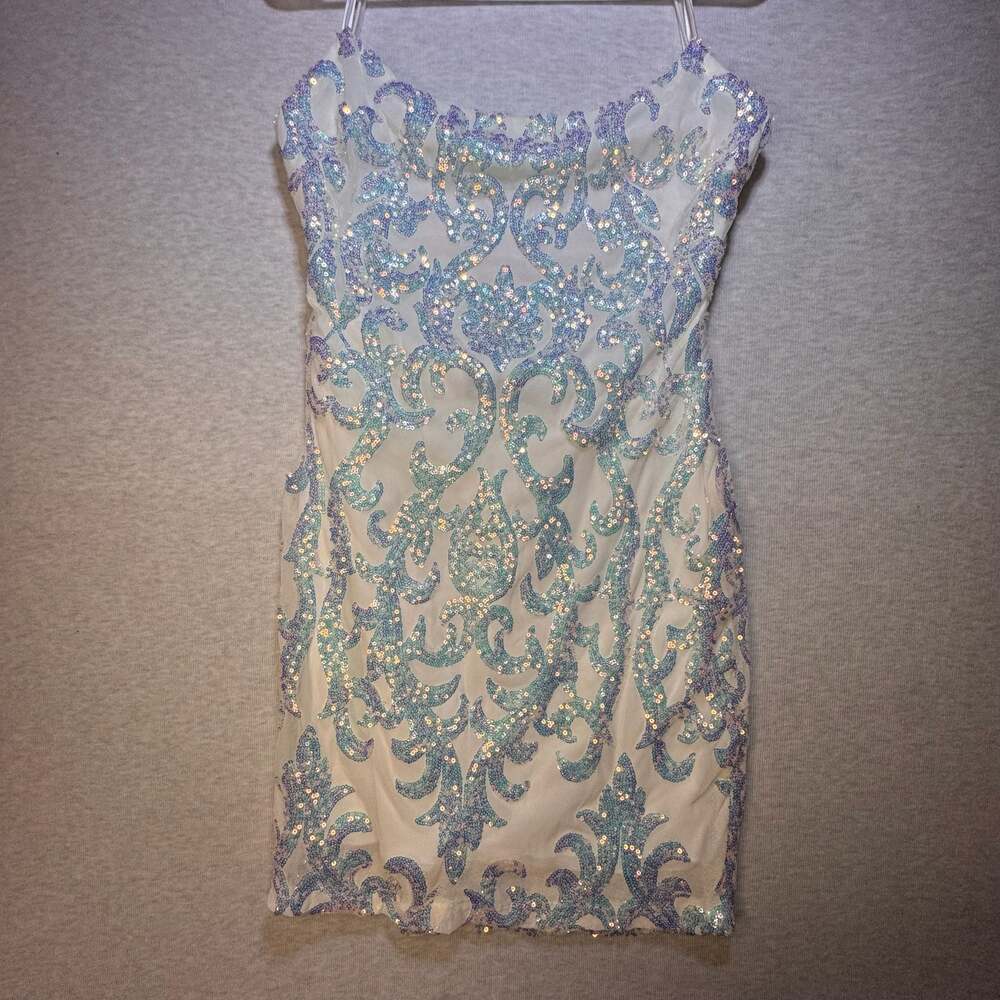 White Iridescent Sequin Bodycon Mini Dress